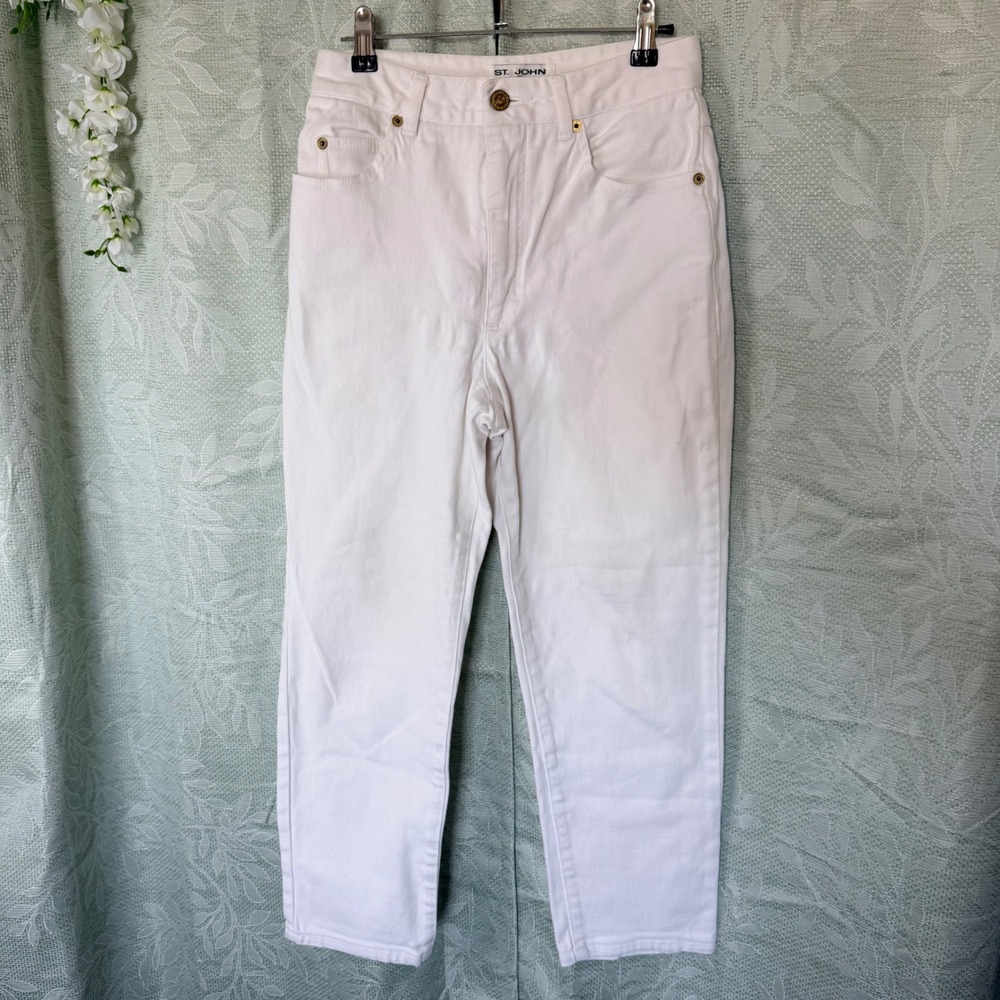 VTG St. John Signature Jeans Womens 6 White High Rise Straight Leg Made in USA